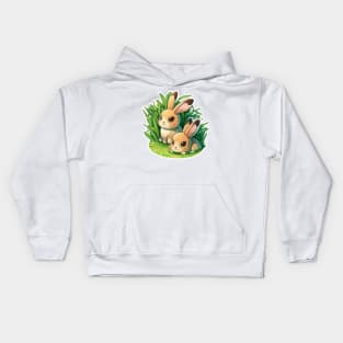 bunnies on grass - cartoon drawing Kids Hoodie